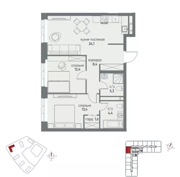 2-к кв. Москва ул. Нижние Мневники, 16к4 (70.3 м) - Фото 2