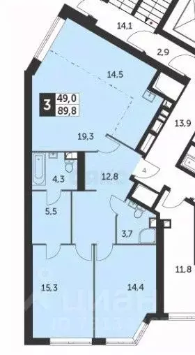 3-к кв. Москва ул. Академика Волгина, 2 (90.0 м) - Фото 1