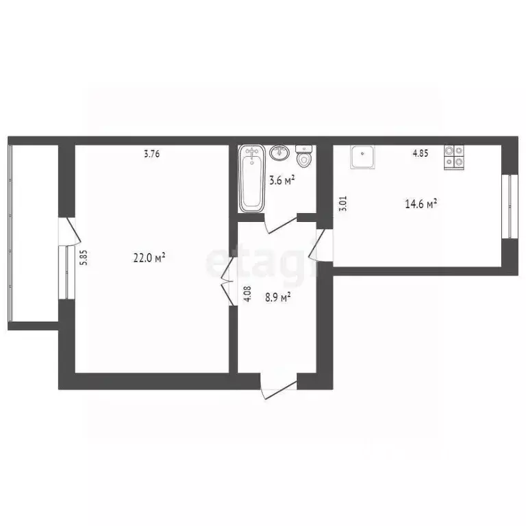1-к кв. Архангельская область, Котлас просп. Мира, 15 (49.8 м) - Фото 2
