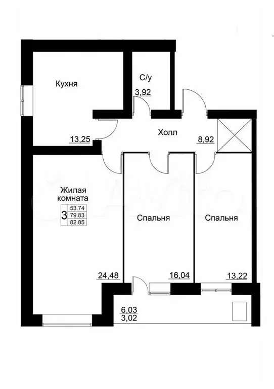 3-к. квартира, 82,9 м, 7/9 эт. - Фото 1
