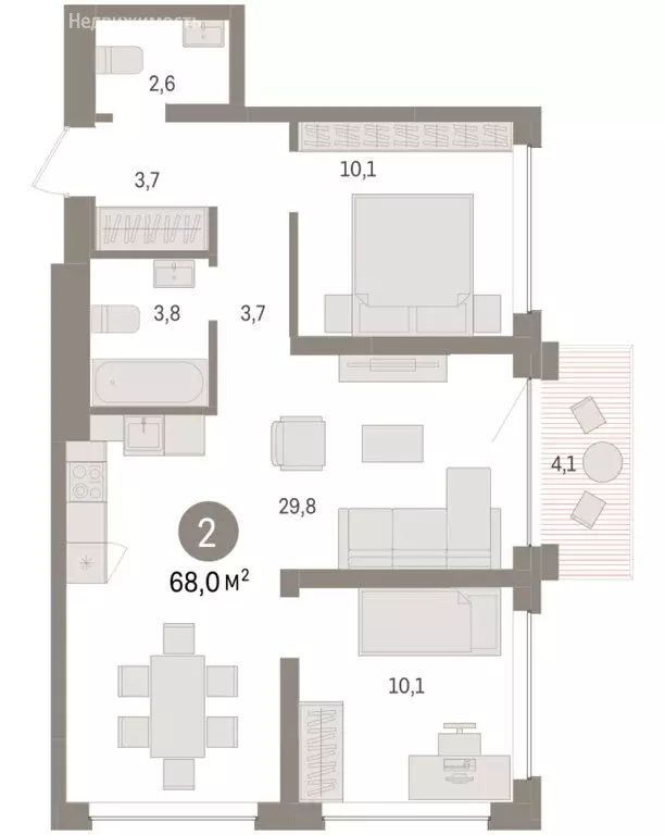 2-комнатная квартира: Тюмень, Урайская улица (67.97 м) - Фото 1
