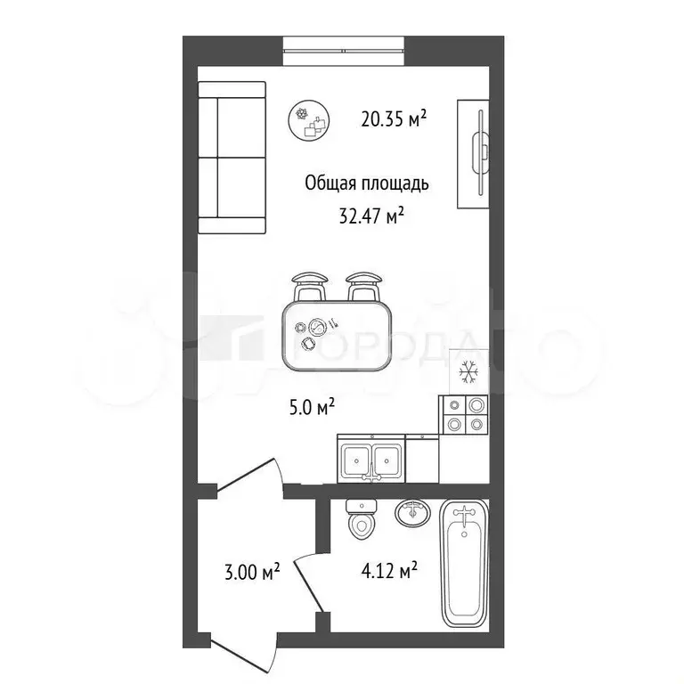 Квартира-студия, 32,5 м, 8/10 эт. - Фото 0
