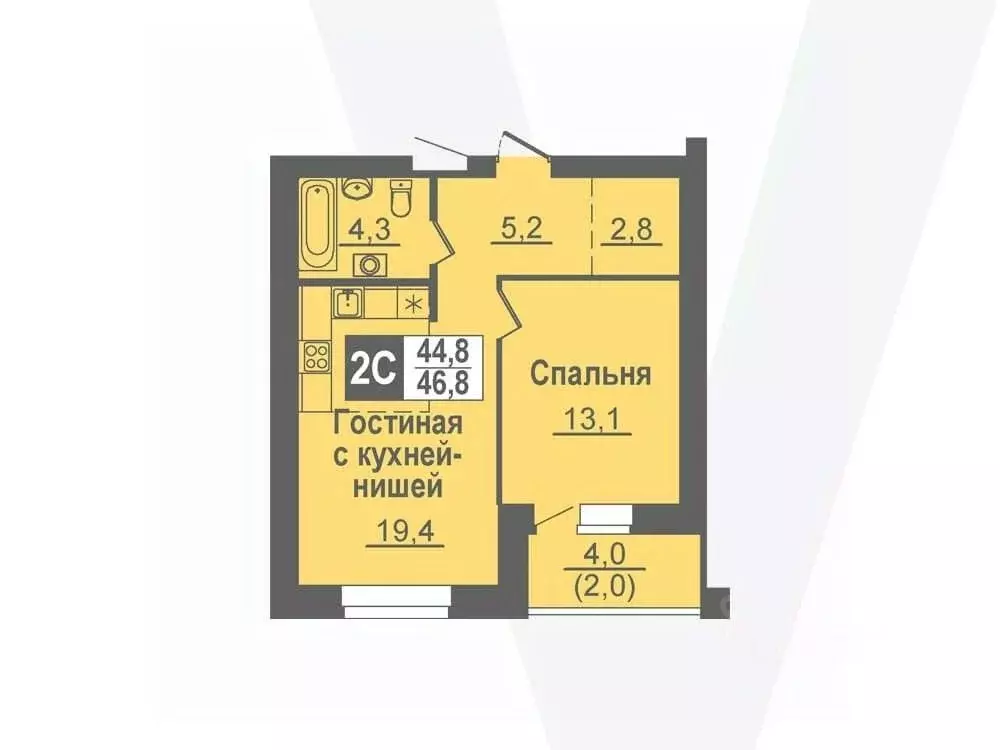 2-к кв. Новосибирская область, Кольцово рп ул. Благовещенская, 2 (46.8 ... - Фото 0