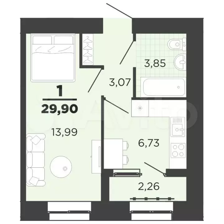 Квартира-студия, 29,9 м, 10/16 эт. - Фото 0