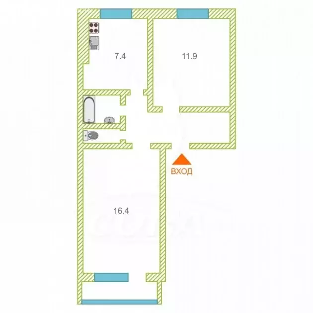 2-комнатная квартира: Тюмень, улица Жуковского, 90 (50 м) - Фото 2