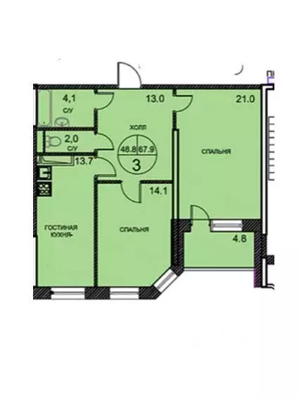 2-к кв. Московская область, Дмитров ул. Спасская, 6А (68.0 м) - Фото 1