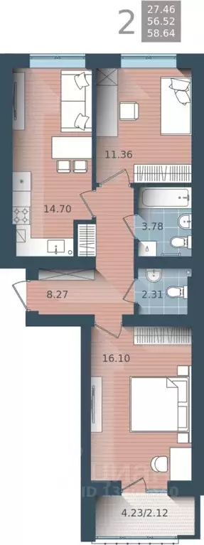 2-к кв. Калининградская область, Калининград ул. Сержанта Мишина, 81к1 ... - Фото 0