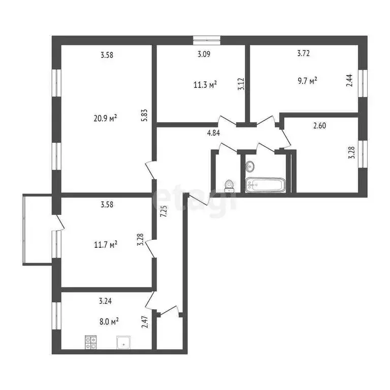 5-комнатная квартира: Тюмень, улица Пермякова, 41 (86 м) - Фото 1