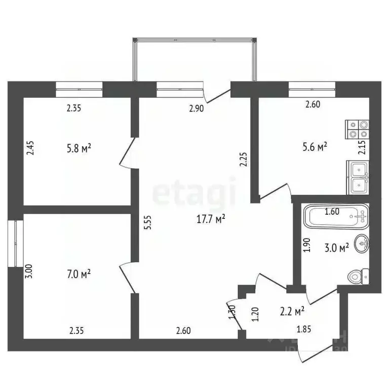 2-к кв. Мордовия, Рузаевка ул. Титова, 11 (41.3 м) - Фото 1