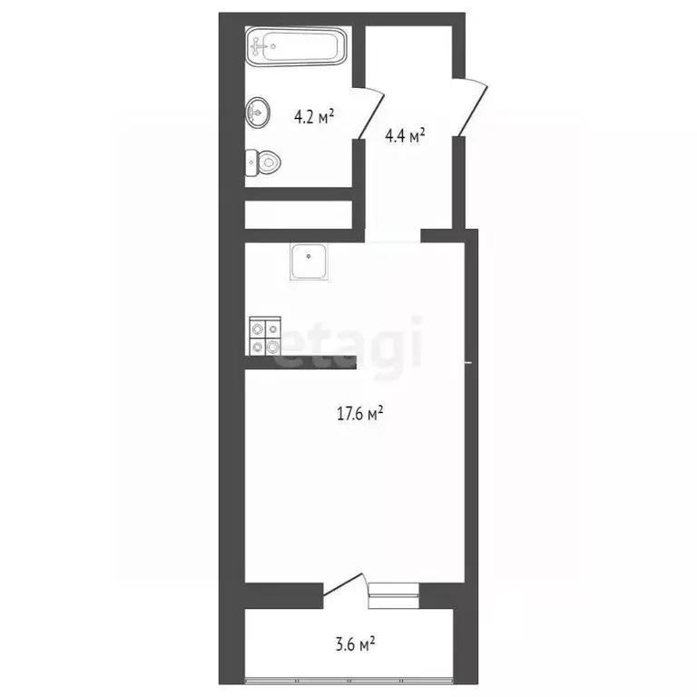 Студия Ростовская область, Ростов-на-Дону ул. Ткачева, 21 (22.0 м) - Фото 2