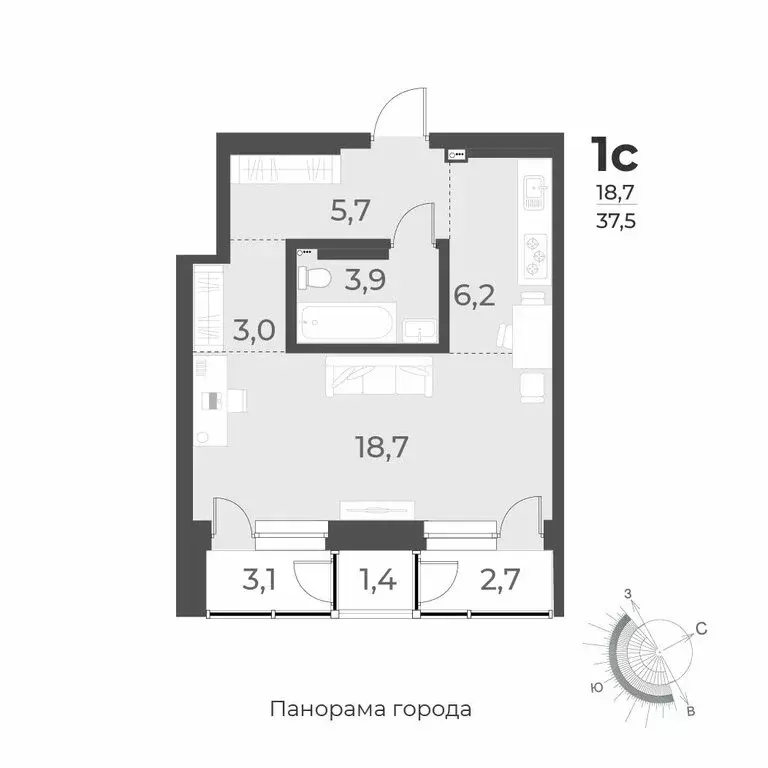 Квартира-студия: Новосибирск, улица Аэропорт, 49/2 (44.7 м) - Фото 1