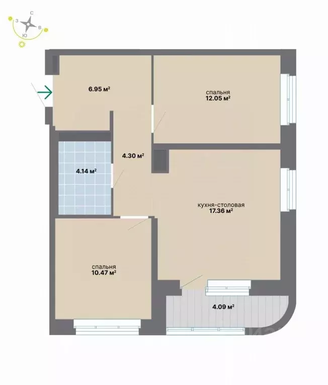 2-к кв. Свердловская область, Екатеринбург ул. Студенческая, 16 (59.36 ... - Фото 1