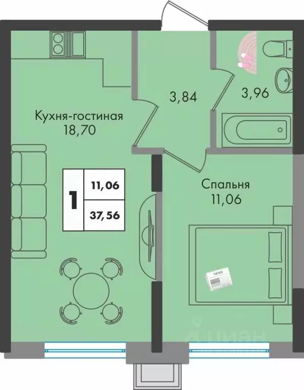 1-к кв. Краснодарский край, Краснодар ул. Имени Генерала Брусилова, ... - Фото 0
