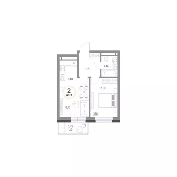 Продаётся 2-к квартира, 42.73 м - Фото 0