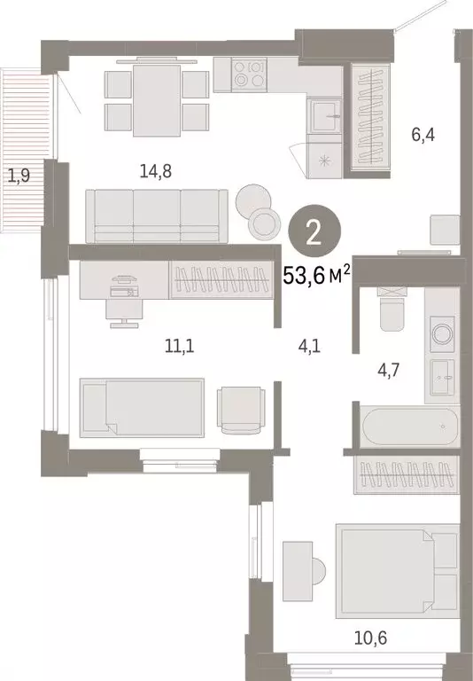 2-комнатная квартира: Тюмень, жилой комплекс Зарека (53.58 м) - Фото 1