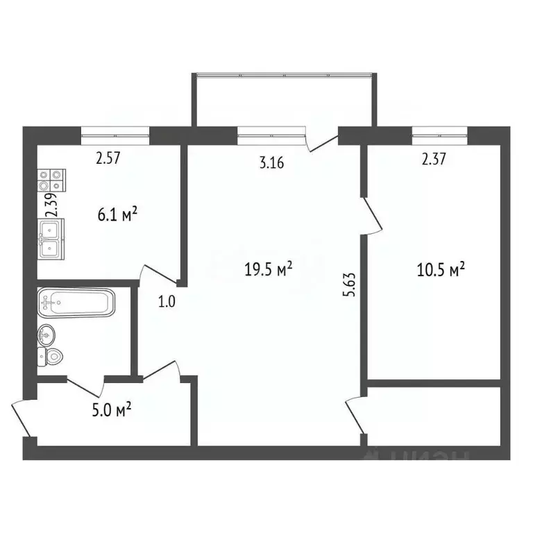 2-к кв. Вологодская область, Череповец ул. Мамлеева, 11 (46.3 м) - Фото 1