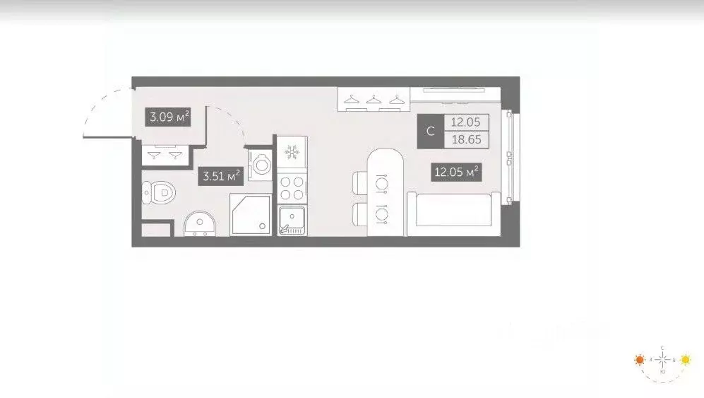 Студия Санкт-Петербург ул. Архивная, 3к1 (18.63 м) - Фото 2