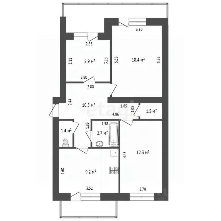 3-к кв. Крым, Феодосия ш. Симферопольское, 57 (64.9 м) - Фото 2