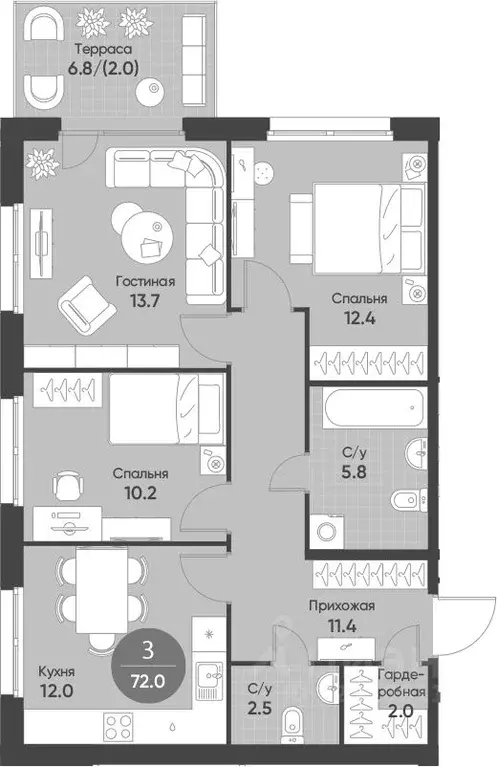 3-к кв. Новосибирская область, Кольцово рп Счастье в Кольцово жилой ... - Фото 2