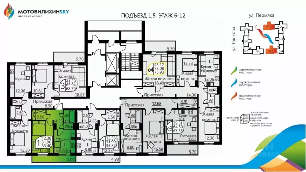 1-к кв. Пермский край, Пермь ул. Гашкова, 51 (31.4 м) - Фото 1