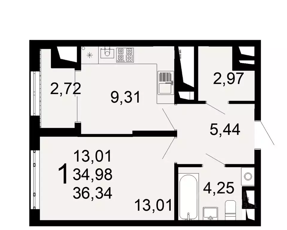 1-к кв. Рязанская область, Рязань Льговская ул., 8 (36.34 м) - Фото 0