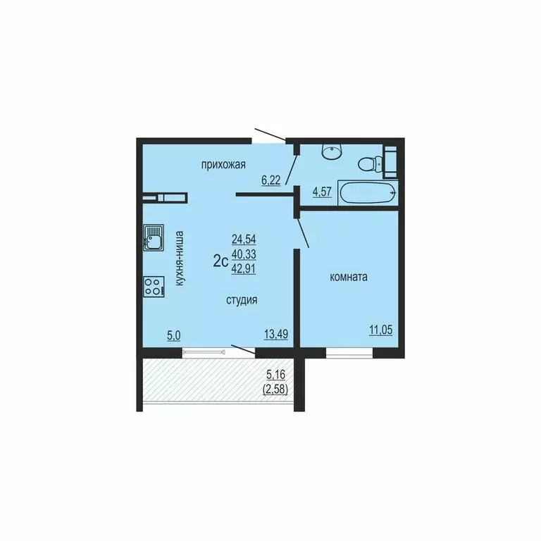 1-комнатная квартира: посёлок Западный, улица Дружбы, 6 (42.91 м) - Фото 1