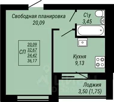 1-к кв. Ивановская область, Иваново Юбилейный жилой комплекс (36.17 м) - Фото 0