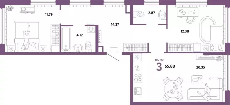 3-к кв. Тюменская область, Тюмень ул. 50 лет Октября, 63к2 (65.88 м) - Фото 1