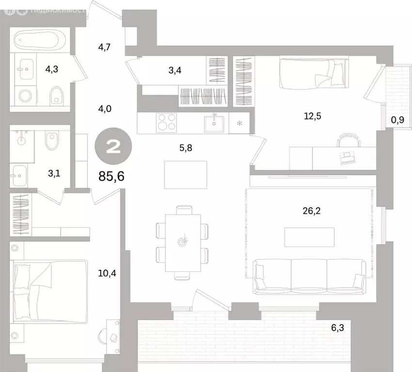 2-комнатная квартира: Санкт-Петербург, Василеостровский район, ЖК ... - Фото 2