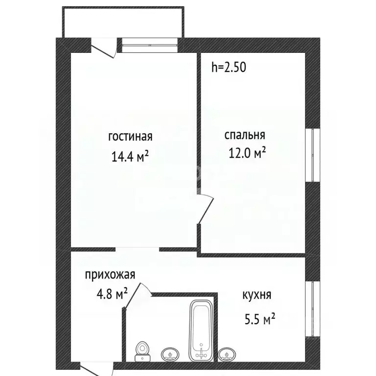 2-к кв. Кемеровская область, Ленинск-Кузнецкий ул. Шевцовой, 1 (39.9 ... - Фото 2