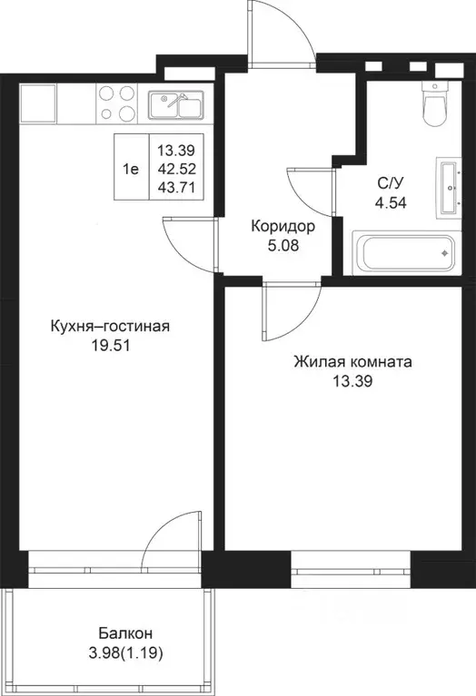 1-к кв. Татарстан, Казань Дом на Исхаки жилой комплекс (43.71 м) - Фото 0