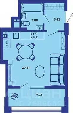 1-к кв. Брянская область, Брянск ул. Комарова, 47 (35.3 м) - Фото 1