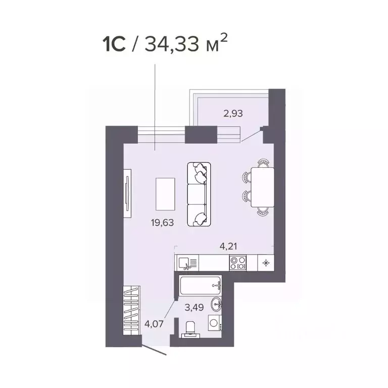 Студия Новосибирская область, Новосибирск Нарымская ул., 22 (34.33 м) - Фото 0