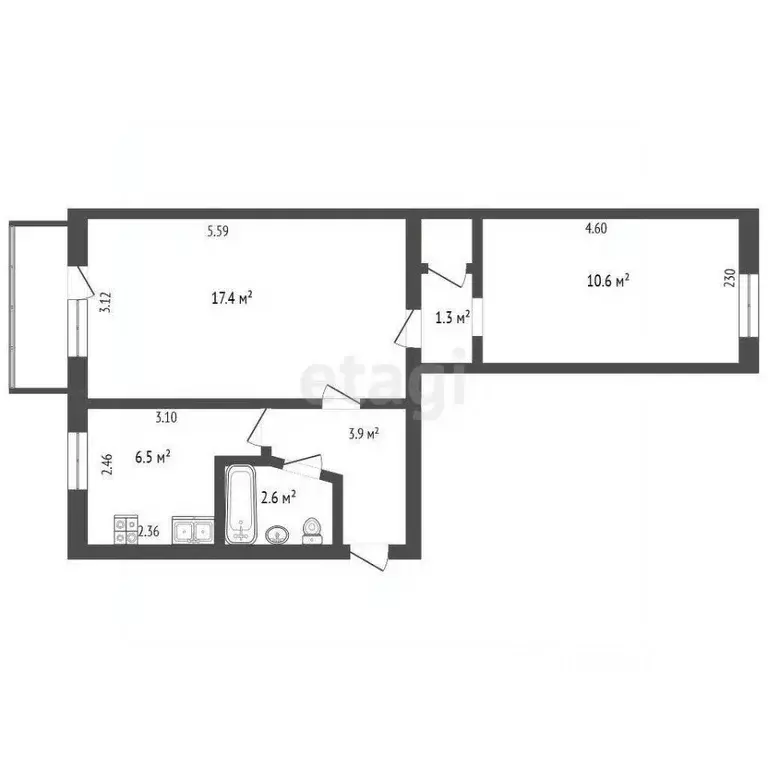 2-к кв. Севастополь ул. Дмитрия Ульянова, 16 (42.9 м) - Фото 2