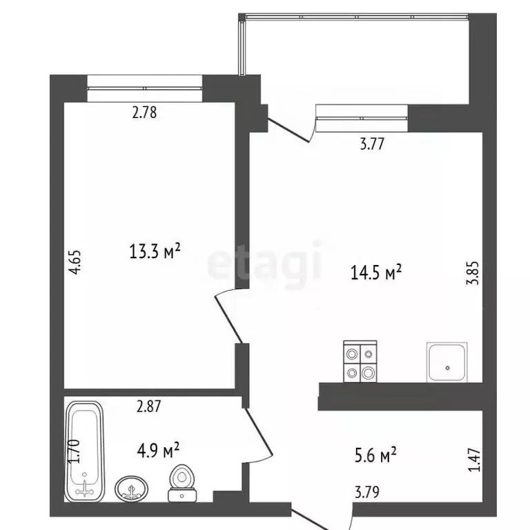 1-к кв. Тюменская область, Тюмень ул. Разведчика Кузнецова, 16 (38.3 ... - Фото 1