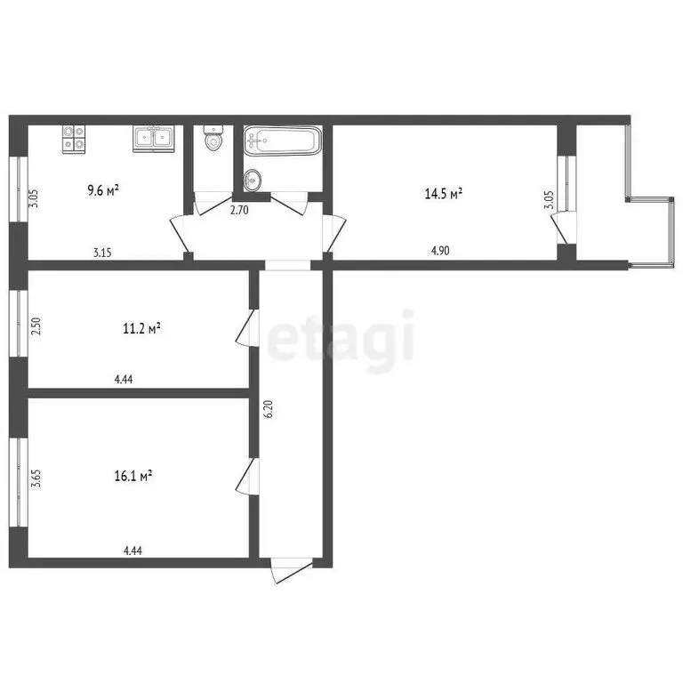 3-комнатная квартира: Пенза, улица Бородина, 7 (68.1 м) - Фото 0