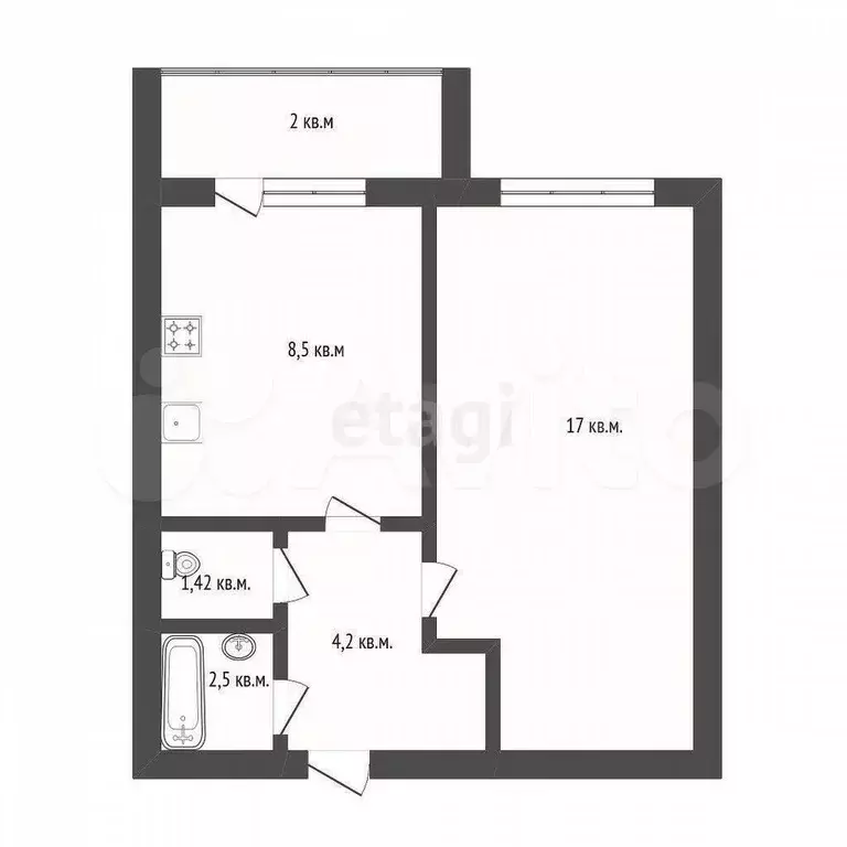 1-к. квартира, 33,6 м, 3/5 эт. - Фото 0