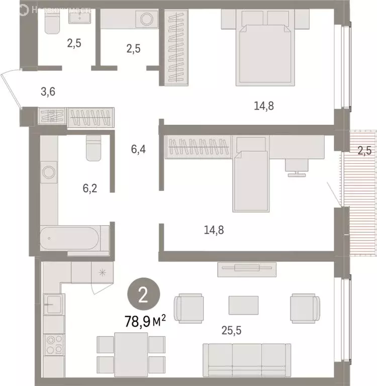 2-комнатная квартира: Новосибирск, улица Аэропорт (78.86 м) - Фото 0