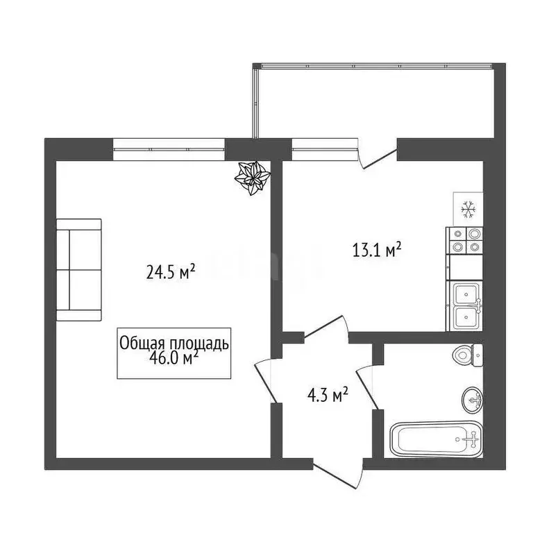 1-комнатная квартира: Новосибирск, улица Адриена Лежена, 9/1 (48.5 м) - Фото 0