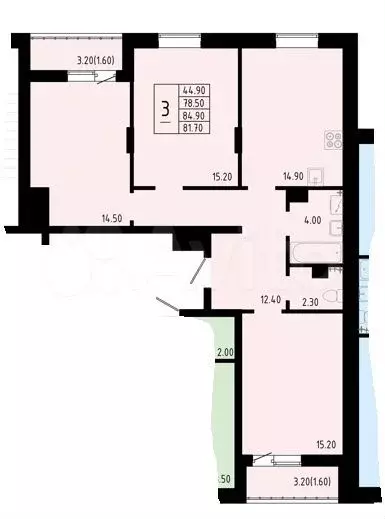 3-к. квартира, 84,7 м, 6/10 эт. - Фото 0