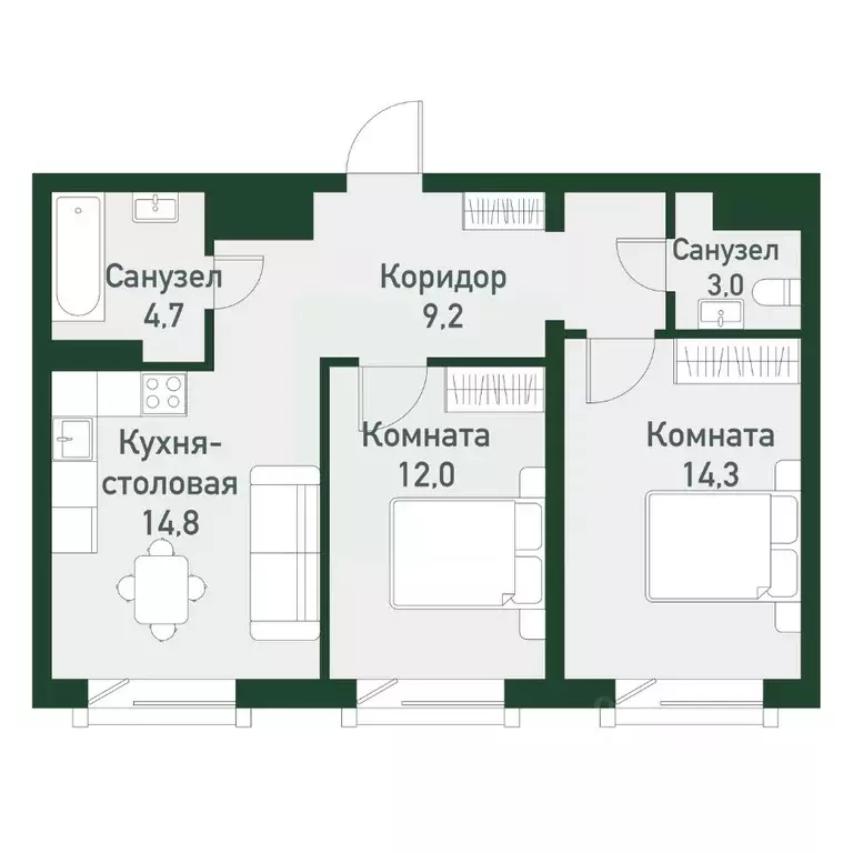 2-к кв. Челябинская область, Челябинский городской округ, пос. ... - Фото 1