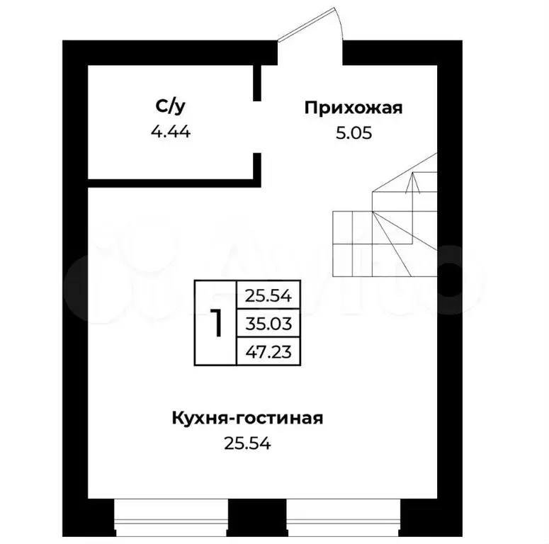 1-к. квартира, 47 м, 2/4 эт. - Фото 1