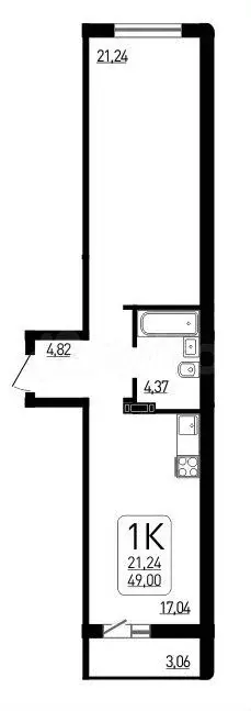 1-к. квартира, 49 м, 3/17 эт. - Фото 0