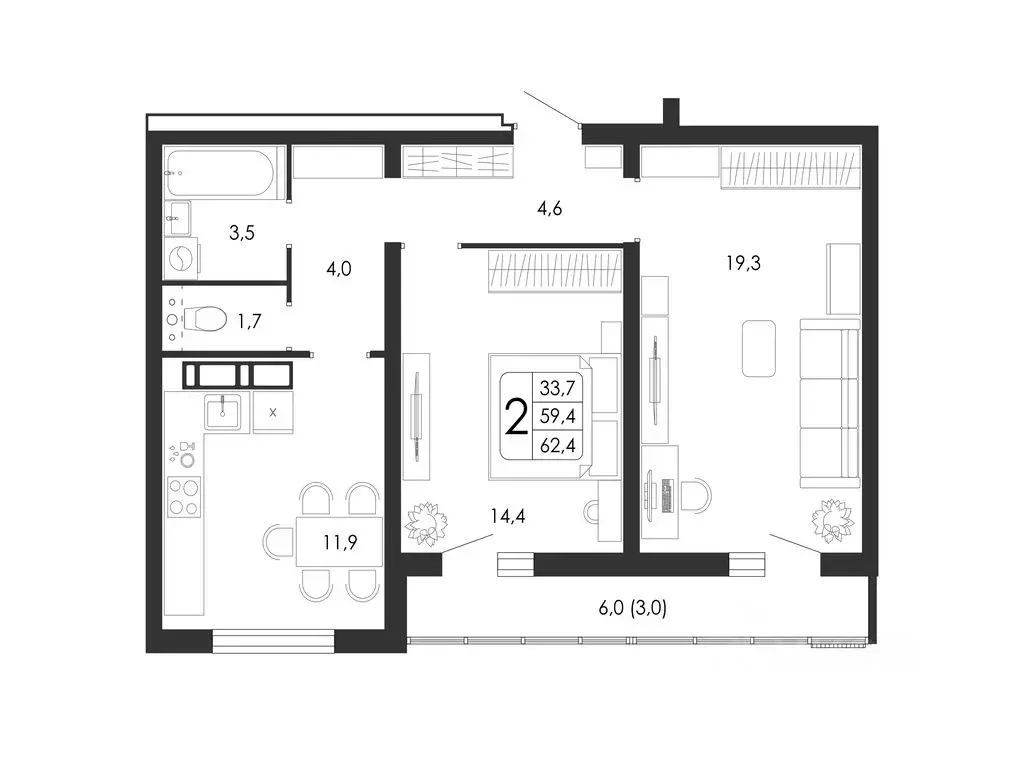 2-к кв. Воронежская область, Воронеж ул. Загоровского, 5/1 (62.4 м) - Фото 0