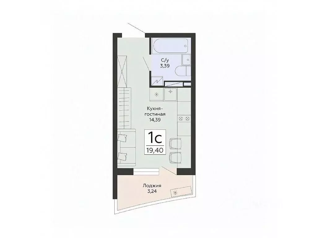 Студия Воронежская область, Воронеж ул. Туполева, 5Н (19.4 м) - Фото 1