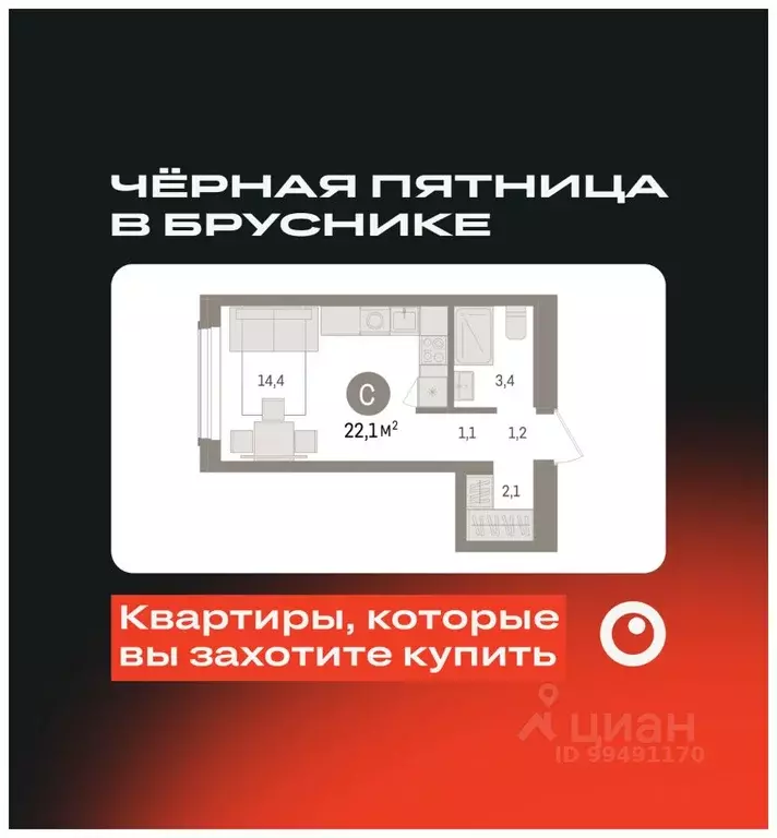 Студия Новосибирская область, Новосибирск ул. Аэропорт, 88 (22.11 м) - Фото 0