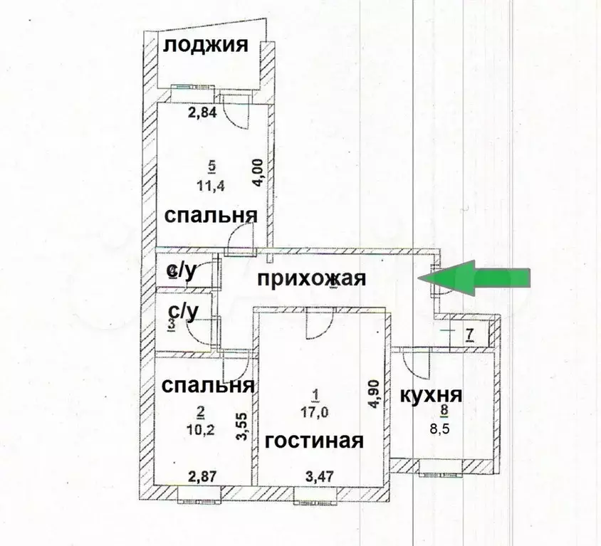 3-к. квартира, 62,7 м, 8/9 эт. - Фото 0