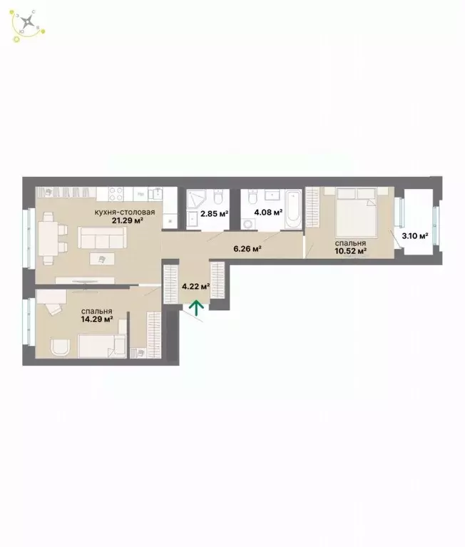 2-к кв. Свердловская область, Екатеринбург Эльмаш жилрайон,  (66.61 м) - Фото 1