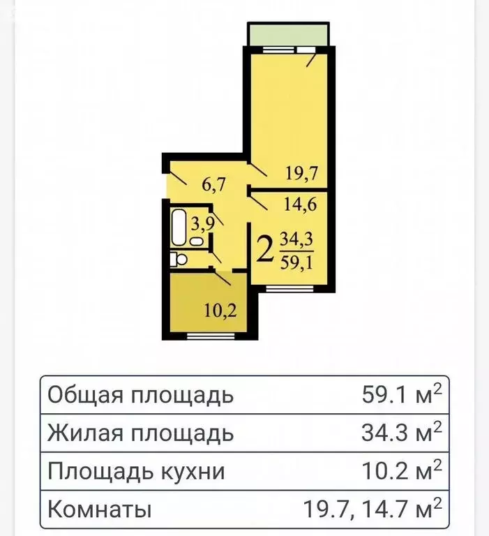 2-комнатная квартира: Москва, улица Миклухо-Маклая, 31с1 (60 м) - Фото 1