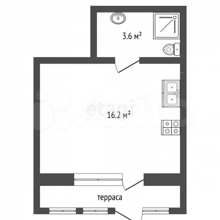 Апартаменты-студия, 19,8 м, 1/2 эт. - Фото 0